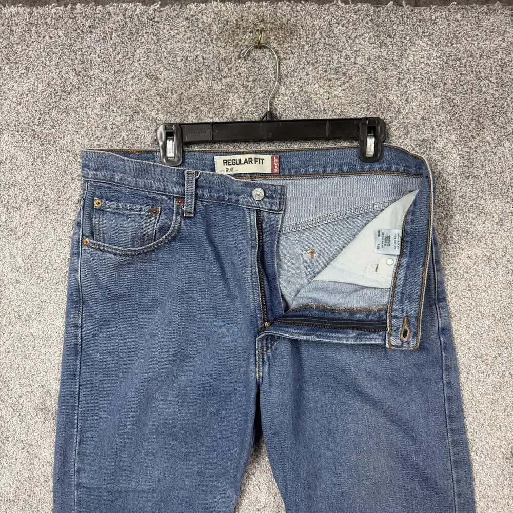Levis 505 Regular Fit Jeans Mens 36x31 Blue Straight Leg Denim Mid Wash Classic